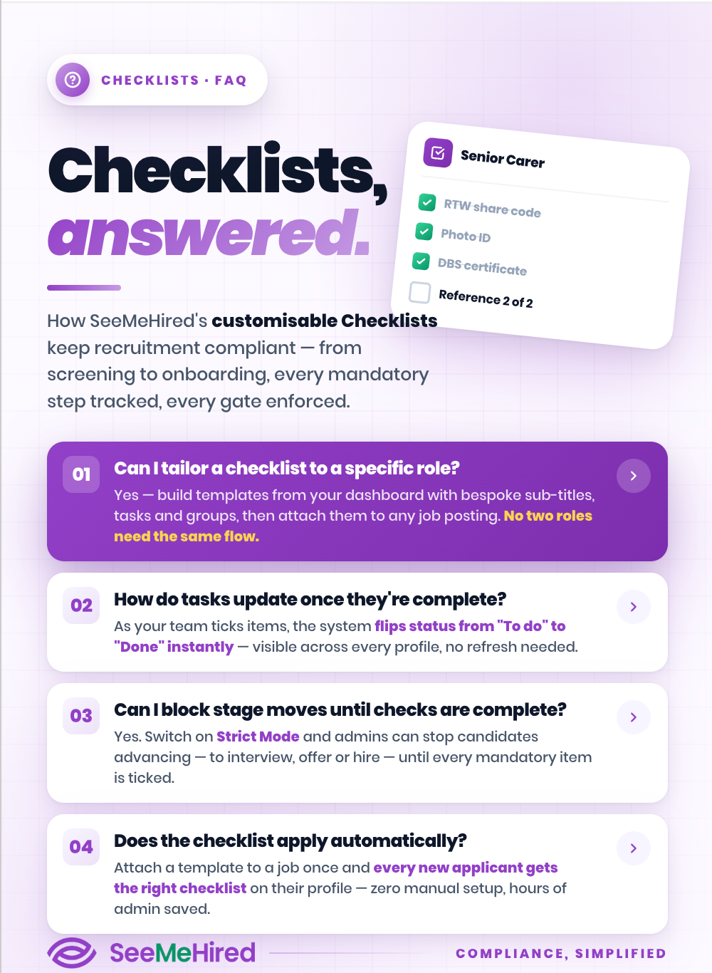 SeeMeHired Checklists FAQs